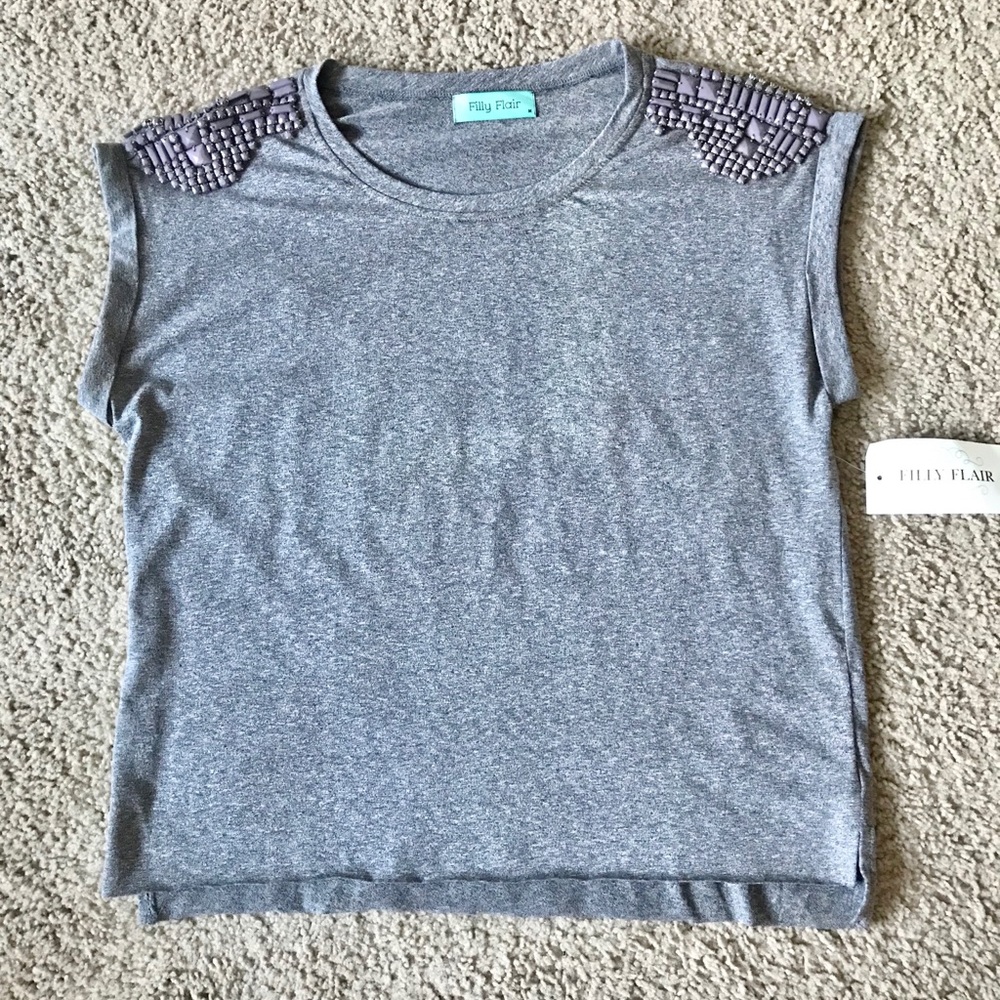 Filly Flair Grey Flowy Top with Embellishment